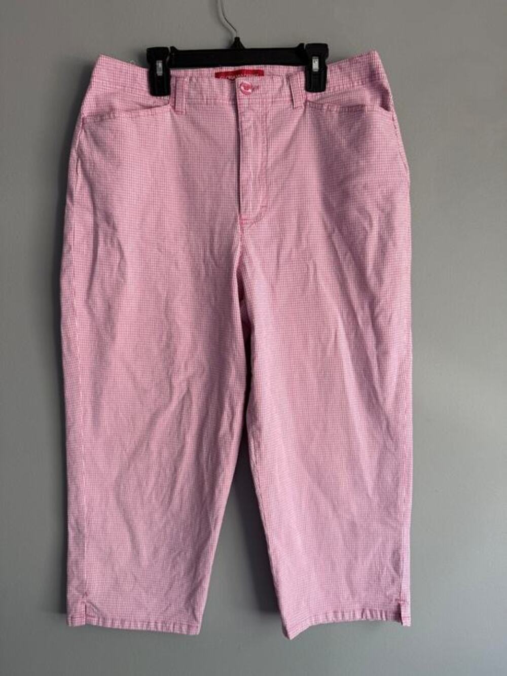Gloria Vanderbilt Pink Gingham Capri Pants Women Size 12 Checkered Cropped